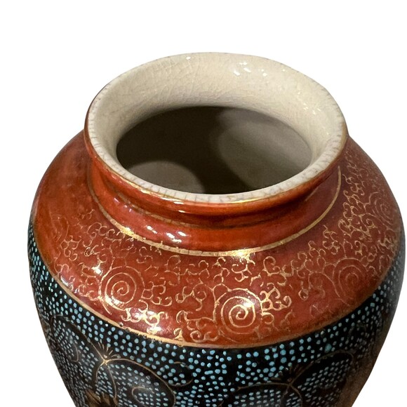 Antique Satsuma Flower Vase Japanese Handmade Stamped Shimazu Pottery 1890-1920 - Picture 3 of 6